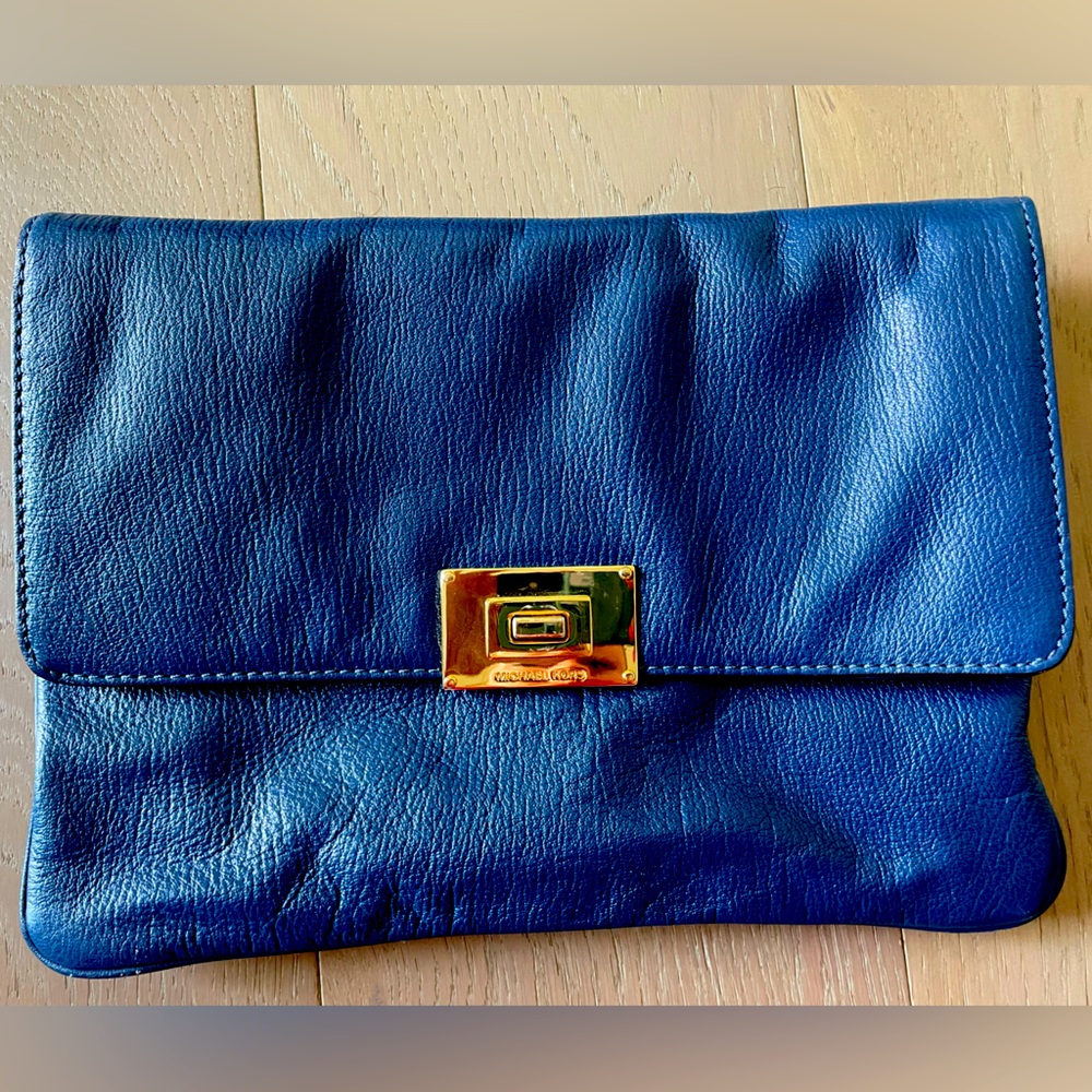MK Michael Kors Admiral Blue and Gold Clutch with shoulder strap
